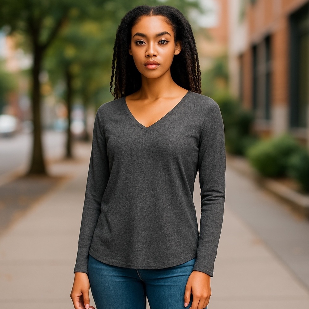 Eddie Bauer Gray V-Neck Sweater for Women